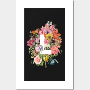 Monogram Letter L with Romantic Vintage Flowers Posters and Art
